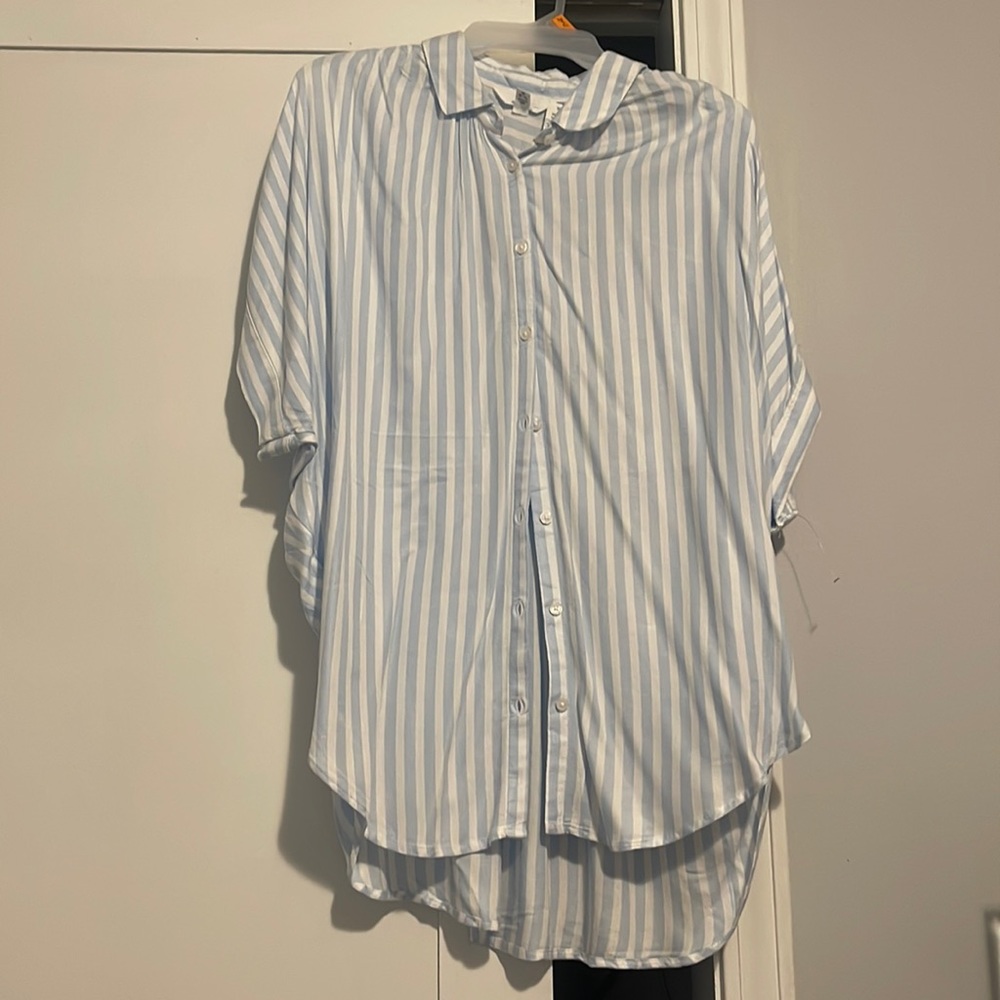 Time  and Tru medium light blue and white striped shirt.